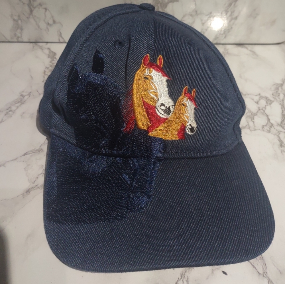 Embroidered Horse Hat Mare Foal Adjustable Baseball Wool Blend Cap NWOT New